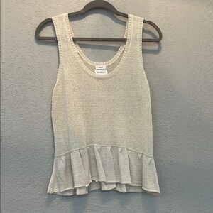 Blu Pepper - Ivory Ruffle Hem Knit Tank Top (L)